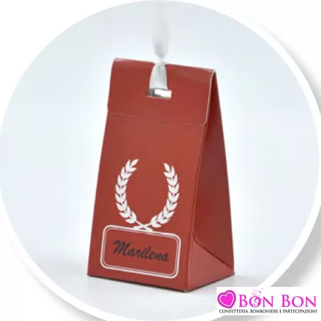 Scatolina personalizzata per laurea rossa con alloro bianco - 1