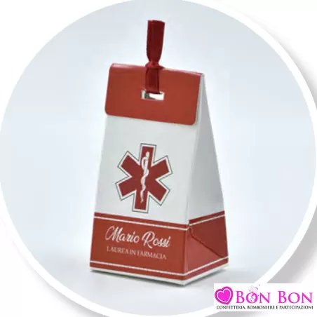 Scatolina personalizzata per laurea in farmacia con caduceo - 1