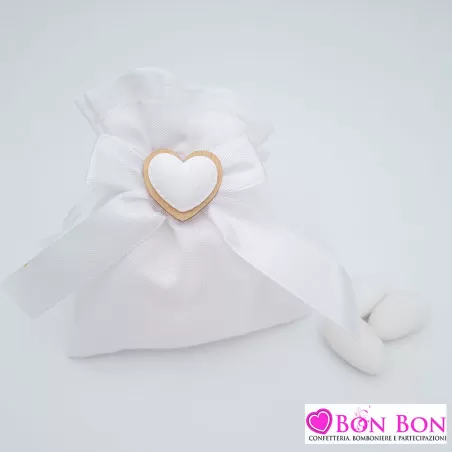 Sacchetto bomboniera matrimonio shabby con cuore bianco - 1