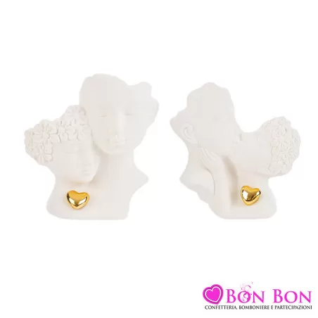Bomboniera originale matrimonio coppia sposi porcellana con cuore oro - 1