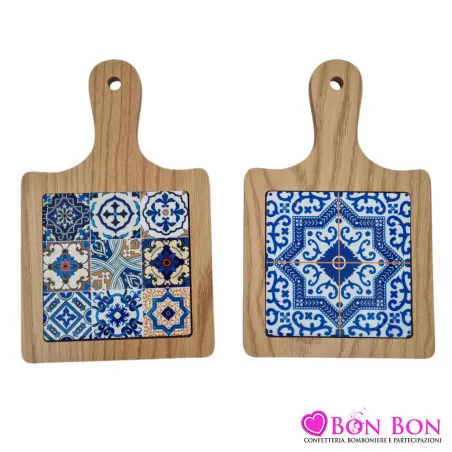 Bomboniera matrimonio siciliano tagliere con maioliche blu - 1