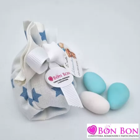 Sacchetto nascita porta confetti bianco con stelline celesti Liete Creazioni - 2
