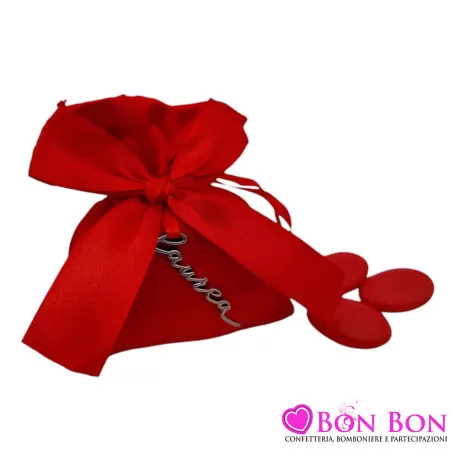 Sacchetto confetti laurea bustina in raso rosso con applicazione Liete Creazioni - 1