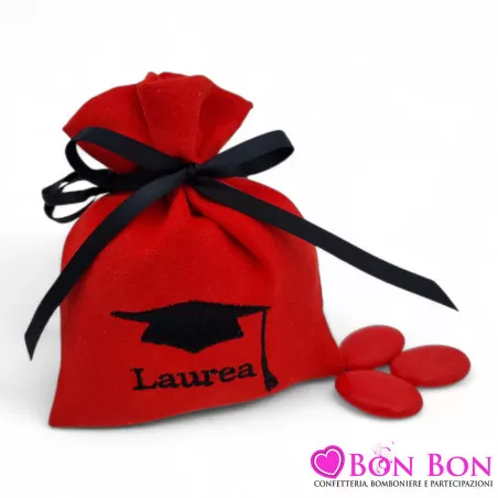 Sacchetto confetti laurea bustina rossa con tocco ricamato Caruso - 1