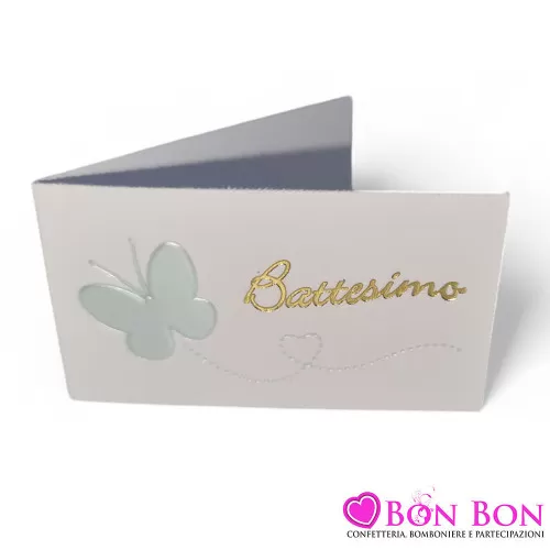 Confezione 20 bigliettini per battesimo con farfalla celeste Alessia Partecipazioni - 1