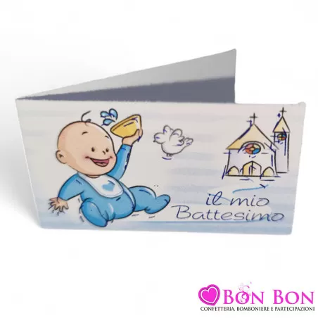 Confezione 20 bigliettini per battesimo con bimbo con chiesa