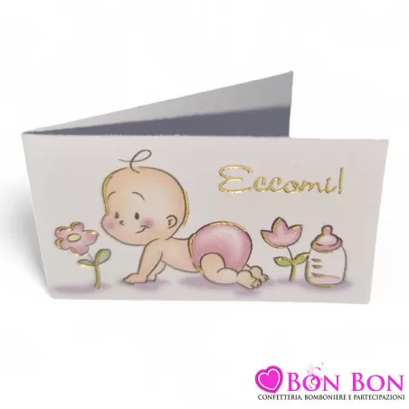 Confezione 20 bigliettini per nascita con bimba che gattona