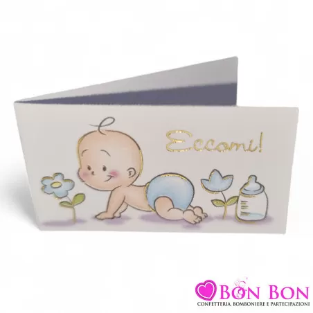 Confezione da 20 bigliettini per nascita con bimbo che gattona