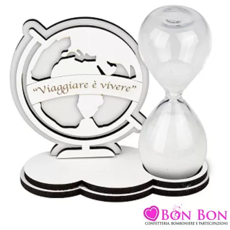 Bomboniera matrimonio tema viaggio personalizzata clessidra con mondo Argenti preziosi - 2