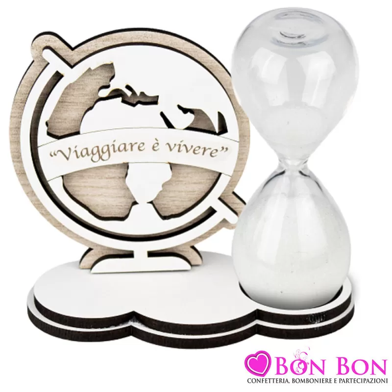 Bomboniera matrimonio tema viaggio personalizzata clessidra con mondo Argenti preziosi - 1