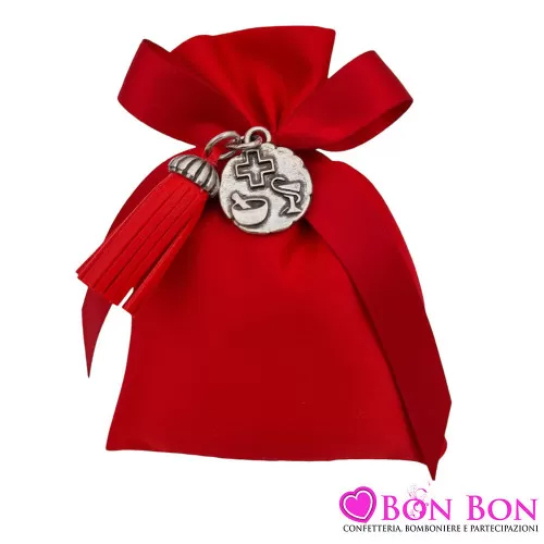 Bomboniera laurea in farmacia ciondolo in bagno argento con nappa rossa Tabor - 1