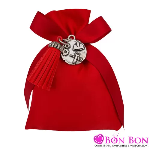 Bomboniera laurea in ingegneria civile ciondolo in bagno argento con nappa rossa Tabor - 1