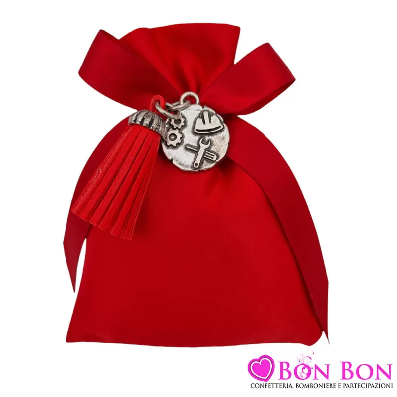 Bomboniera laurea in ingegneria civile ciondolo in bagno argento con nappa rossa Tabor - 1