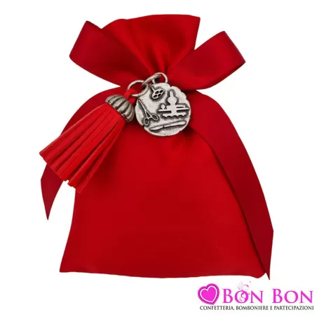 Bomboniera laurea in chirurgia ciondolo in bagno argento con nappa rossa Tabor - 1