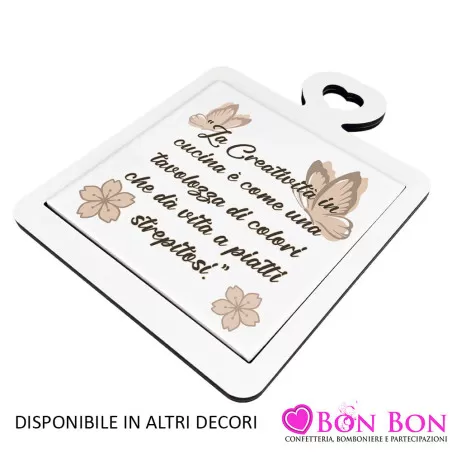 Bomboniera matrimonio tagliere decorativo con piastrella con disegno e frase Argenti preziosi - 1