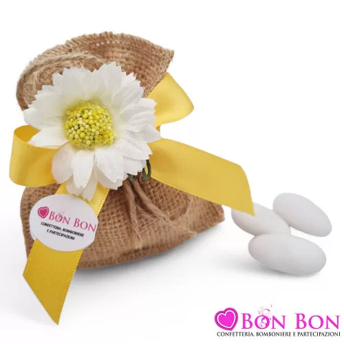 Sacchetto confetti matrimonio busta juta naturale con girasole Liete Creazioni - 1
