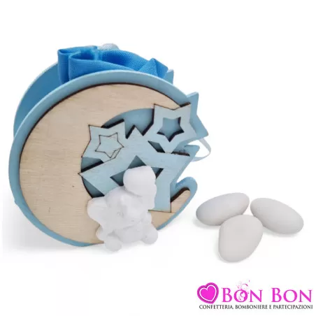 Porta sacchetto battesimo in legno elefante celeste Le stelle - 1