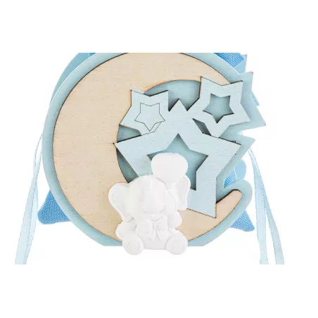 Porta sacchetto battesimo in legno elefante celeste Le stelle - 2