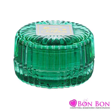 Bomboniera matrimonio natalizia candela profumata scatola di vetro verde Le stelle - 1