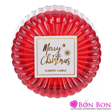 Bomboniera matrimonio natalizia candela profumata scatola di vetro rossa Le stelle - 2