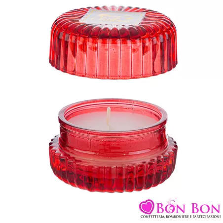 Bomboniera matrimonio natalizia candela profumata scatola di vetro rossa Le stelle - 3