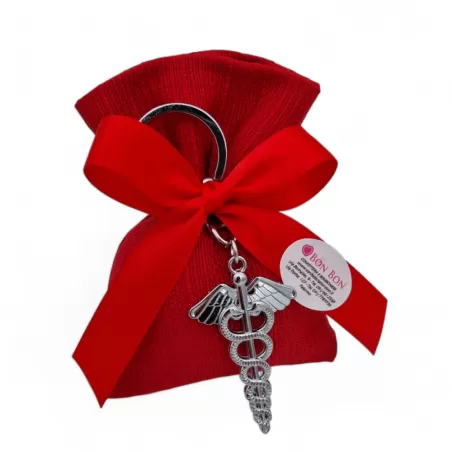 Sacchetto confetti laurea in farmacia con portachiavi caduceo Greenford - 1