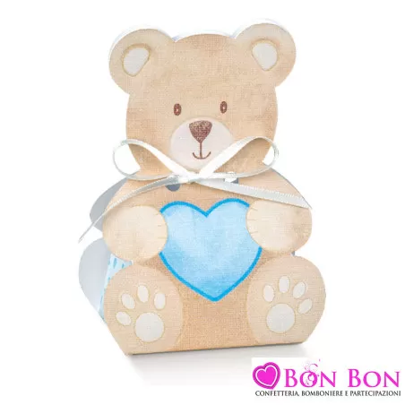 Scatolina per nascita porta confetti a forma di orso con cuore celeste Scotton - 1