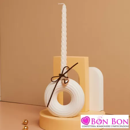 Bomboniera Matrimonio Candelabro Circolare in Porcellana Bianca con Cuore Dorato - Claraluna 2025