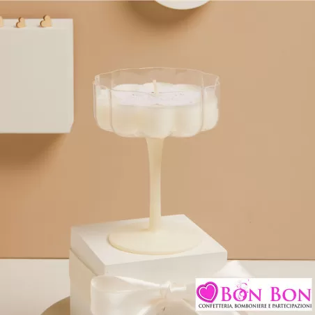 Bomboniera Matrimonio Claraluna 2025 Candela Profumata in Bicchiere con Piede in Porcellana Bianco