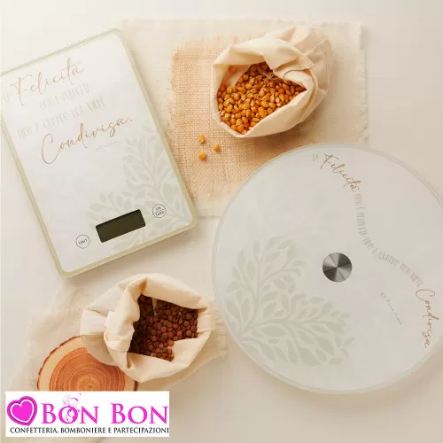 Bomboniera Matrimonio Claraluna 2025 - Bilancia e Vassoio Girevole in Vetro con Disegno Cuore e Albero della Vita Verde Claralun