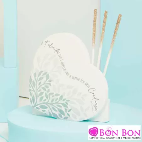 Bomboniera Matrimonio Claraluna 2025 Diffusore a Forma di Cuore in Gesso con Disegno Cuore e Albero della Vita Verde