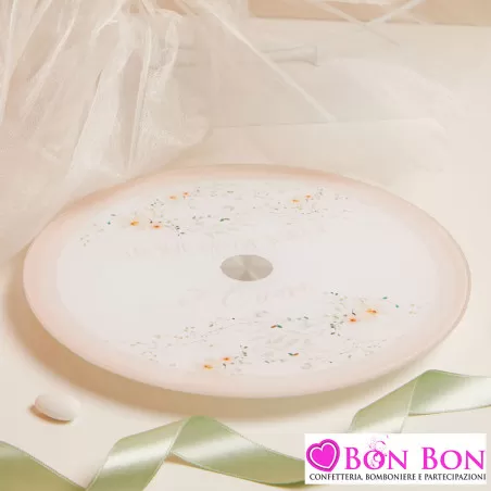 Bomboniera Matrimonio Utile Claraluna 2025 Vassoio Girevole Rotondo con Disegno Fiori e Frase Rosa Claraluna - 1