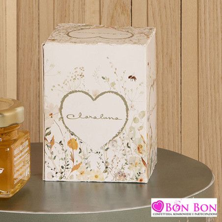 Bomboniera Matrimonio Diffusore a Forma di Cuore in Gesso con Fiori e Frase Rosa - Con Bottiglietta Profumo e Stecche Dorate Cla