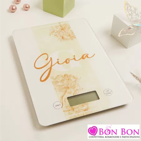 Bomboniere Matrimonio Claraluna 2025 Bilancia o Vassoio Girevole in Vetro Verde Salvia con Disegno Fiori e Frase "Gioia" Claralu