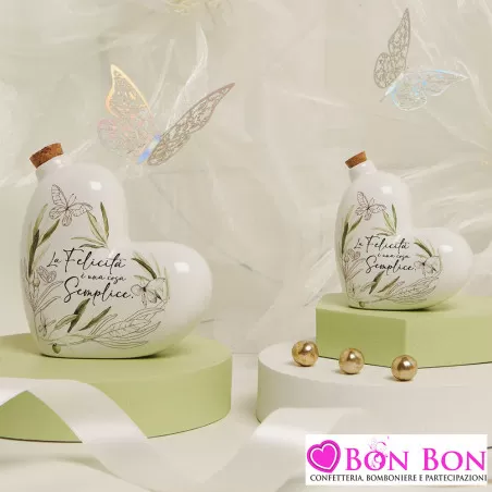 Bomboniere Matrimonio Enogastronomiche Claraluna 2025 - Oliere a Forma di Cuore in Porcellana Avorio