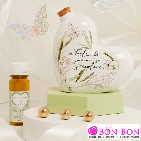 Bomboniere Matrimonio Enogastronomiche Claraluna 2025 - Oliere a Forma di Cuore in Porcellana Avorio con olio