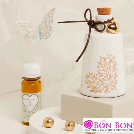 Bomboniera Matrimonio Enogastronomica Claraluna 2025 - Oliere in Porcellana con Cuore Albero della Vita con olio Claraluna - 2