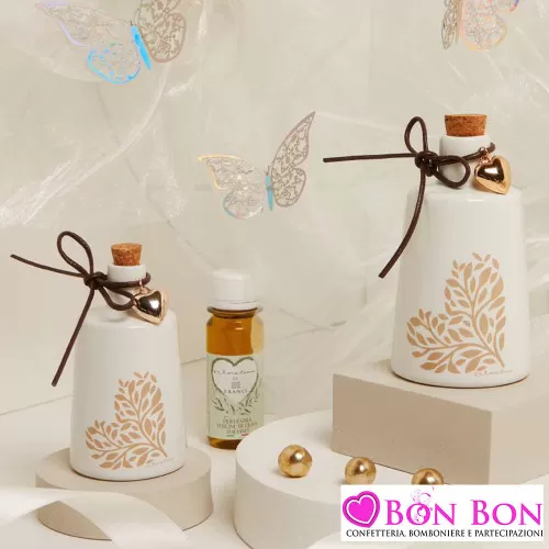 Bomboniera Matrimonio Enogastronomica Claraluna 2025 - Oliere in Porcellana con Cuore Albero della Vita con olio Claraluna - 1
