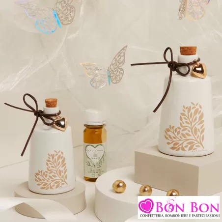 Bomboniera Matrimonio Enogastronomica Claraluna 2025 - Oliere in Porcellana con Cuore Albero della Vita con olio Claraluna - 1