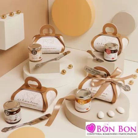 Bomboniere Matrimonio Enogastronomiche Claraluna 2025 - Barattolini di Creme e Marmellate con Coltellino e Confezione Elegante 