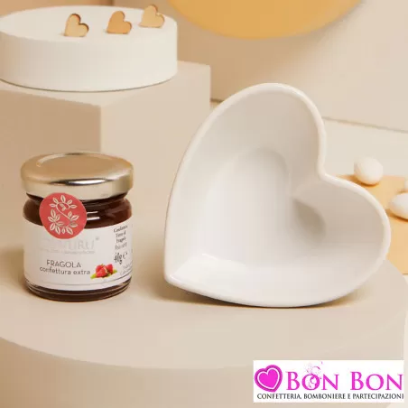 Bomboniera Matrimonio Enogastronomica Claraluna 2025: Ciotolina Cuore in Porcellana con Crema o Marmellata Claraluna - 2