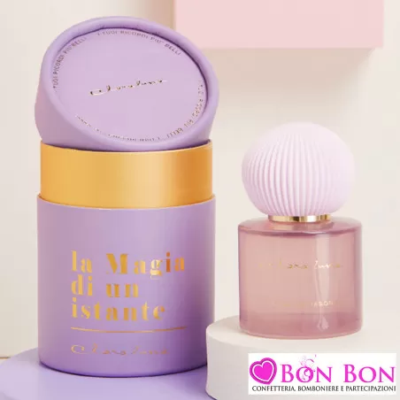 Bomboniere Matrimonio Claraluna 2025 Diffusori in Vetro Viola con Essenza Lilac Blossom e Tappo in Gesso Oro Claraluna - 1