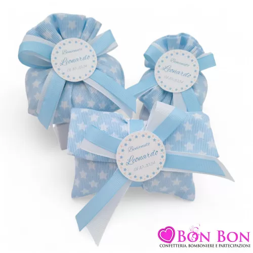 Sacchetti Portaconfetti per nascita in tessuto stelline bianche su sfondo celeste Liete Creazioni - 6