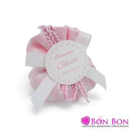 Sacchetti Portaconfetti per nascita in tessuto stelline bianche su sfondo rosa Liete Creazioni - 3