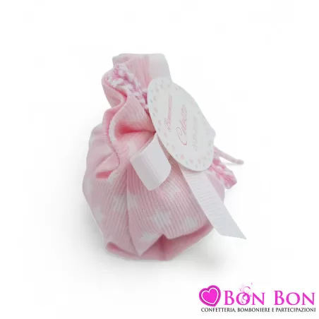 Sacchetti Portaconfetti per nascita in tessuto stelline bianche su sfondo rosa Liete Creazioni - 4