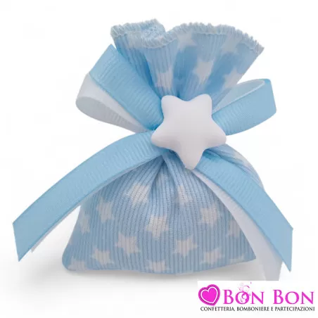 Sacchetti portaconfetti per nascita stelline bianche su sfondo celeste con stellina gessetto Liete Creazioni - 2