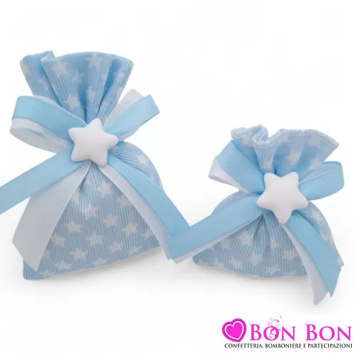 Sacchetti portaconfetti per nascita stelline bianche su sfondo celeste con stellina gessetto Liete Creazioni - 3