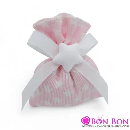 Sacchetti portaconfetti per nascita stelline bianche su sfondo rosa con stellina gessetto Liete Creazioni - 1
