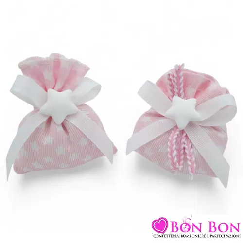 Sacchetti portaconfetti per nascita stelline bianche su sfondo rosa con stellina gessetto Liete Creazioni - 3