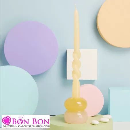 Bomboniere Matrimonio Originali Claraluna 2025 Candelabri in Vetro Soffiato Rosa e Giallo con Candela Claraluna - 2